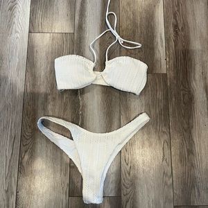 White fox suit-never worn, size medium bottom and small top